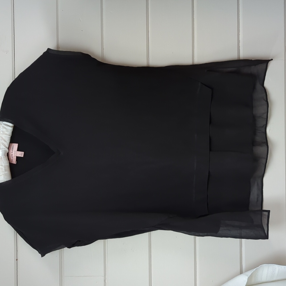 Black t-shirt with sheer trim, size L